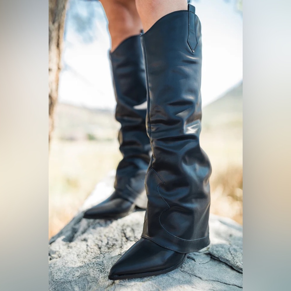 Black Fold Over Knee-High Women's Boots- Size 7.5
